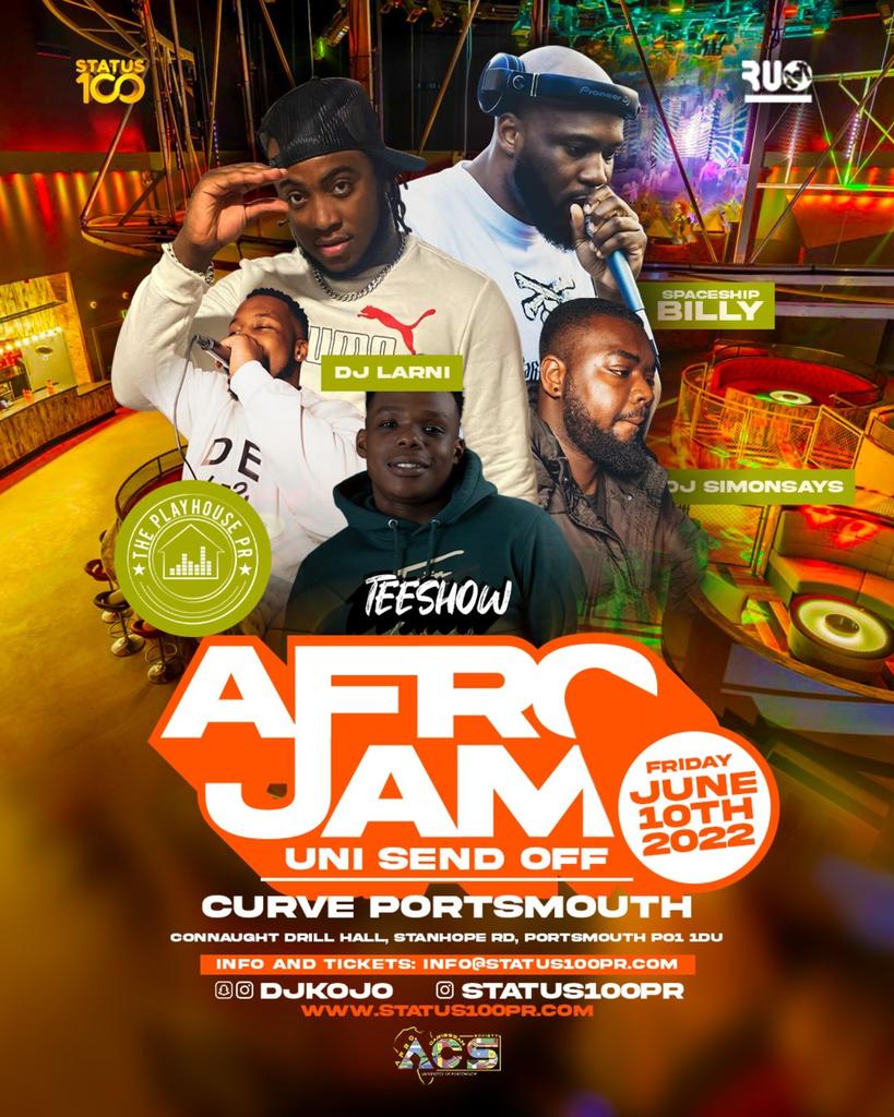 Afro Jam Uni Send Off tickets on Friday 10 Jun Status 100