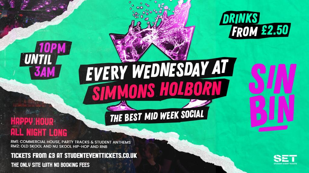 Sin Bin Wednesdays Simmons Holborn / £2.50 Drinkstapahtuman liput