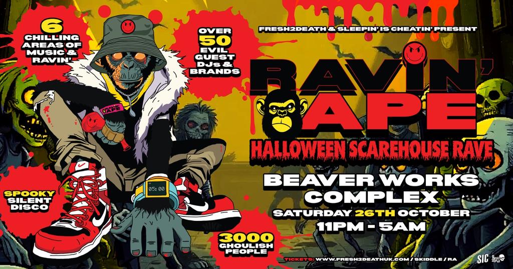 DJ Discount to RAVIN' APE HALLOWEEN SCAREHOUSE AT BEAVER WORKS - SAT 26TH OCT
