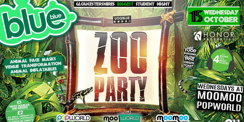 Blue & Blue Wednesdays | 🦏🦍🐯 ZOO PARTY! 🦒🦁🐾 Gloucestershire’s Biggest Student Night 💙