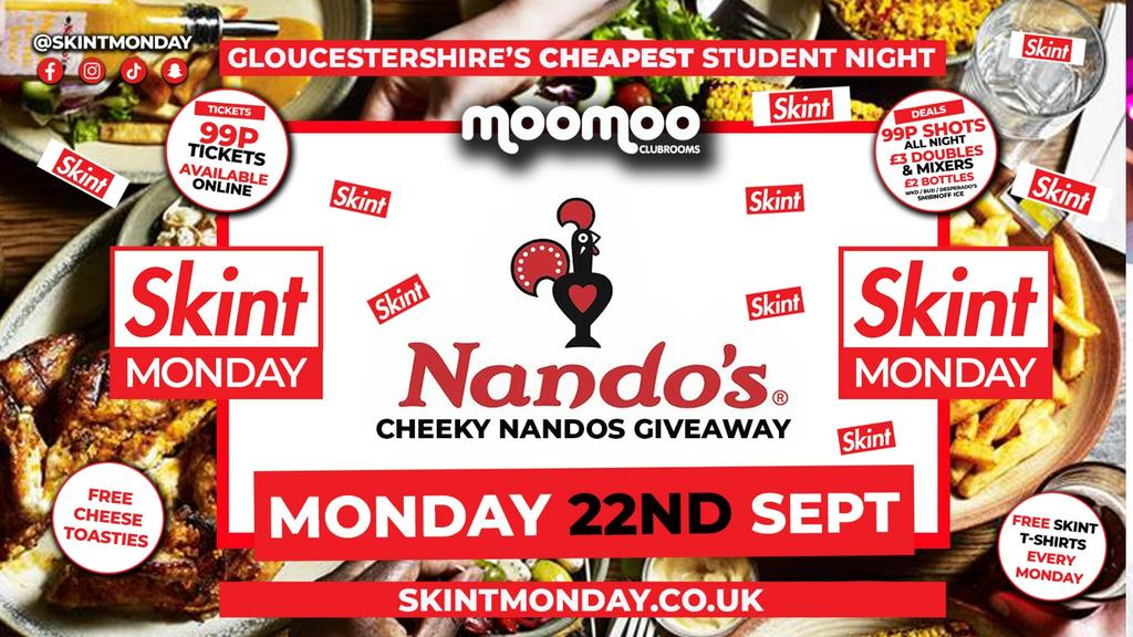 OFFICIAL GLOUCESTERSHIRE WELCOME WEEK 2025 ๐ค SKINT NANDOS GIVEAWAY! ๐ฐ Gloucestershire's Cheapest Student Night! ๐ฏ Drinks and Tickets from 99p! ๐ฒ
