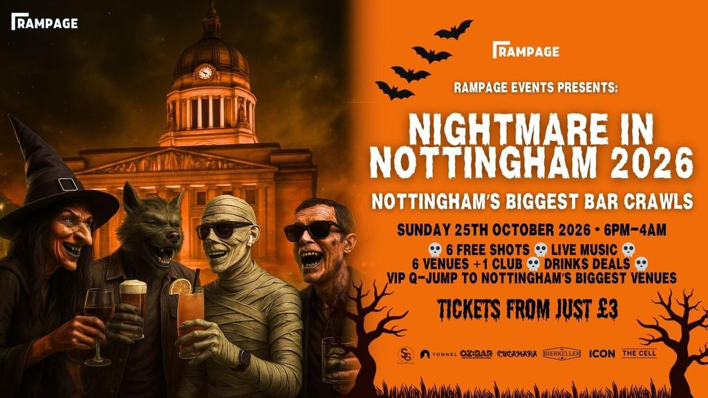 HALLOWEEN BAR CRAWL UON vs NTU - Nightmare in Nottingham | 6 FREE SHOTS | 6 BARS | 1 CLUB: THE CELL 2-4-1 DRINKS BEFORE MIDNIGHT