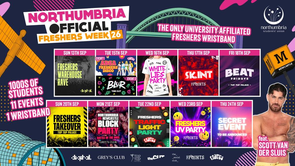 THE OFFICIAL NORTHUMBRIA UNIVERSITY FRESHERS WRISTBAND - INC. MOVE IN WEEK + FRESHERS WEEK!