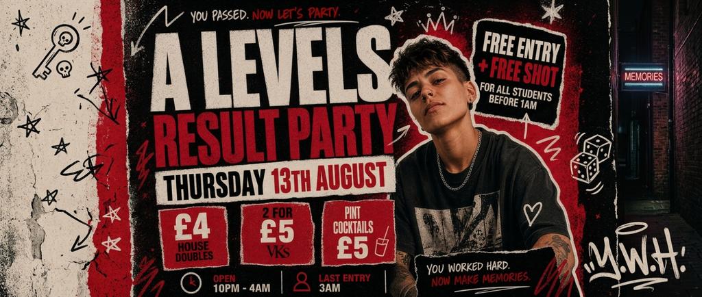 A Levels - The Results Party! Free Entry & Free Shot!