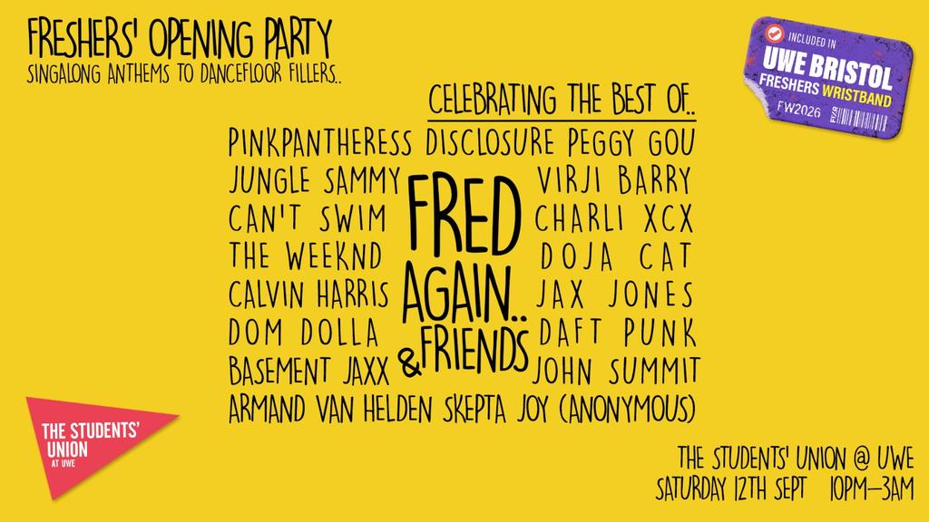 UWE Bristol Official Freshers | Opening Party Fred Again & Friends