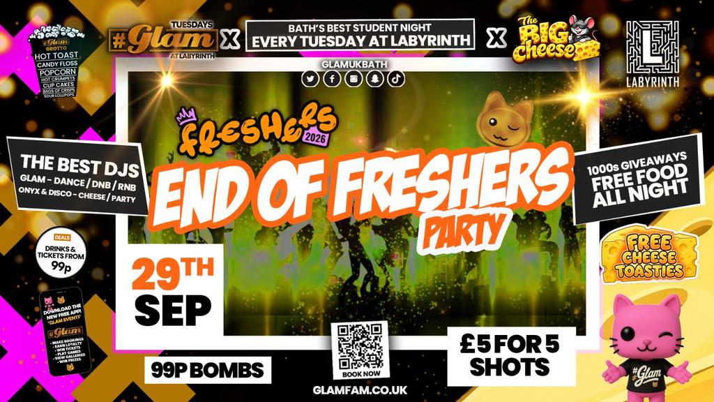 😻 GLAM x The BIG CHEESE 🧀 | FRESHERS CLOSING PARTY 2026!! 🤩 Tickets and Drinks from 99p!‼️Every Tuesday at Labyrinth 😻