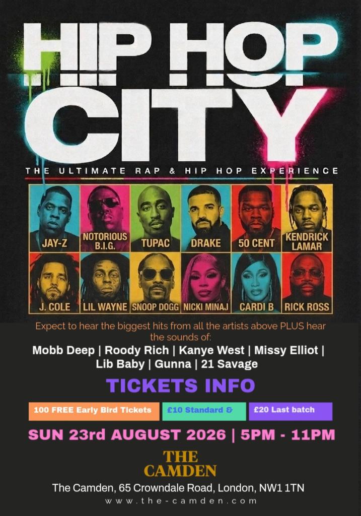 Hip Hop City London 2026 – The Ultimate Rap & Hip Hop Night at The Camden