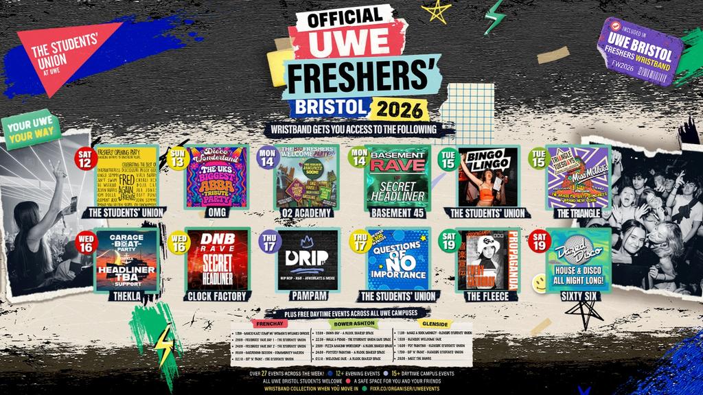 The OFFICIAL UWE Bristol Freshers' Week Wristband 2026