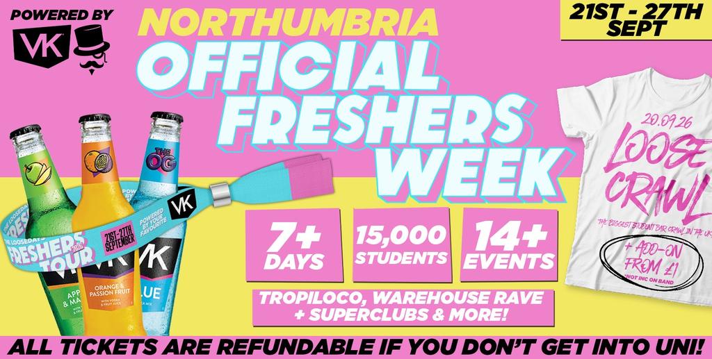 THE OFFICIAL VK X LOOSEDAYS NORTHUMBRIA FRESHERS WEEK BAND 2026 🤩💕 LESS THAN 50P PER EVENT 🪩⚡️ 7+ DAYS - 14+ EVENTS // INCLUDES TROPILOCO, JUNGLE, HUSH, WAREHOUSE RAVE, FRESHERS FESTIVAL & ABBA! +MORE