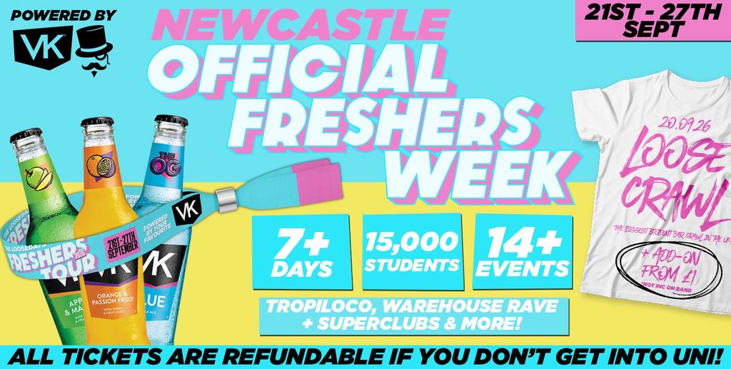 THE OFFICIAL VK X LOOSEDAYS NEWCASTLE FRESHERS WEEK BAND 2026 🤩💕 LESS THAN 50P PER EVENT 🪩⚡️ 7+ DAYS - 14+ EVENTS // INCLUDES TROPILOCO, JUNGLE, HUSH, WAREHOUSE RAVE, FRESHERS CARNIVAL & ABBA! +MORE