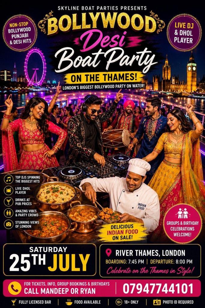 Bollywood boat Party on the thames Bank Holiday Special