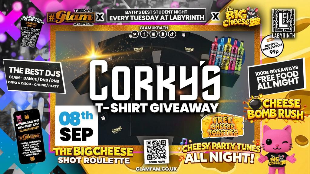 😻  GLAM x The BIG CHEESE 🧀 | CORKY'S T-SHIRT GIVEAWAY! 👚👕