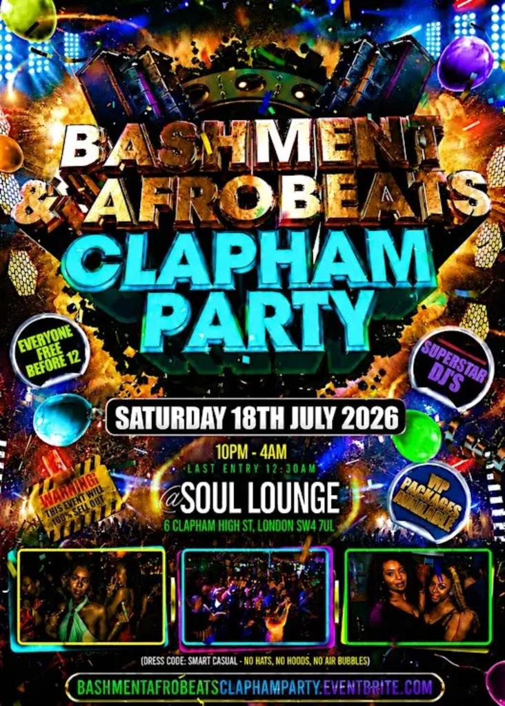 Bashment & Afrobeats Clapham Party Free Before 12AM