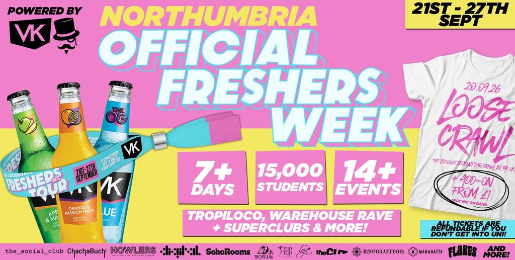 THE OFFICIAL VK X LOOSEDAYS NORTHUMBRIA FRESHERS WEEK BAND 2026 🤩💕 LESS THAN 50P PER EVENT 🪩⚡️ 7+ DAYS - 14+ EVENTS // INCLUDES TROPILOCO, JUNGLE, HUSH, WAREHOUSE RAVE, FRESHERS FESTIVAL & ABBA! +MORE