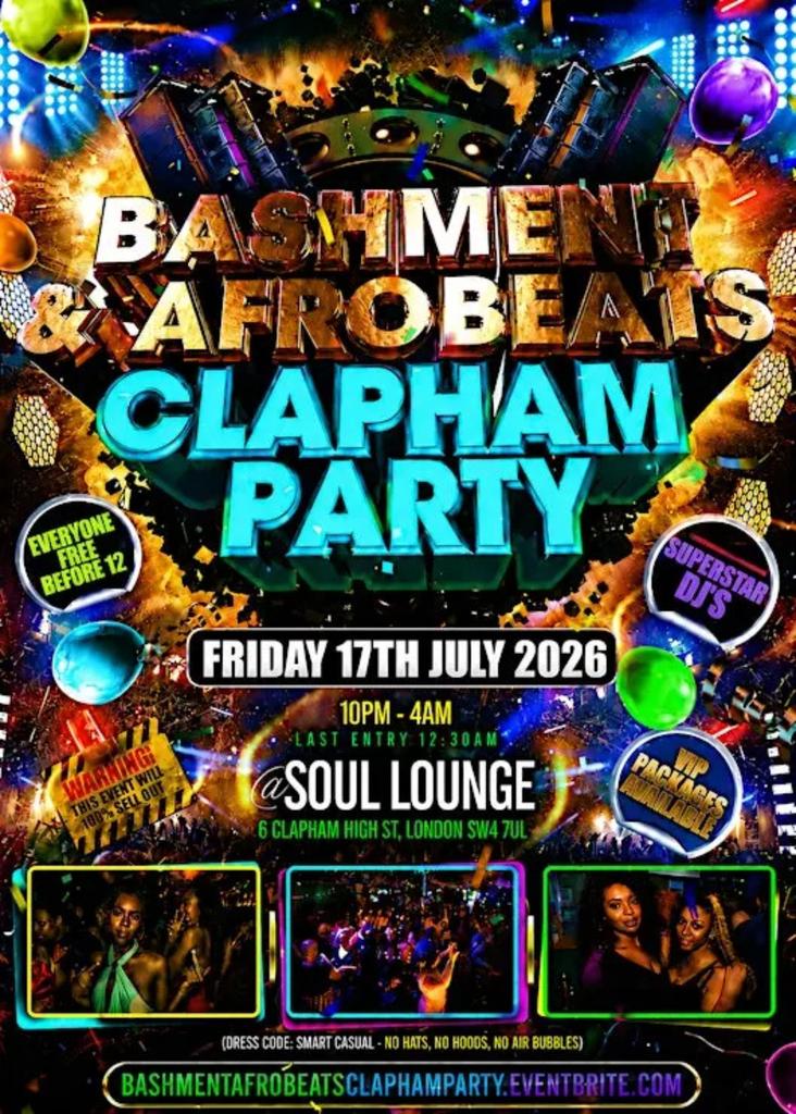 Bashment & Afrobeats Clapham Party Free Before 12AM