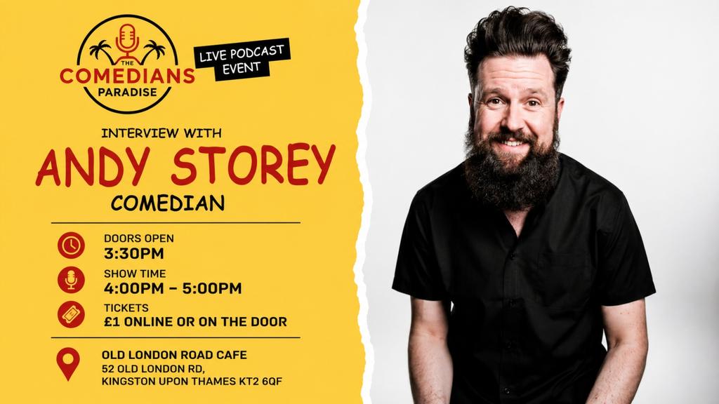 A live comedy podcast interview with a professional comic