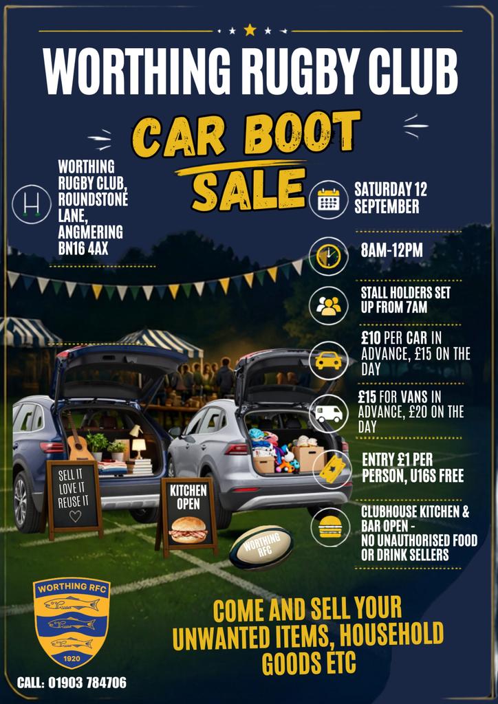 Sellers Car Boot Sale Tickets Worthing Rugby Club 12th September 2026