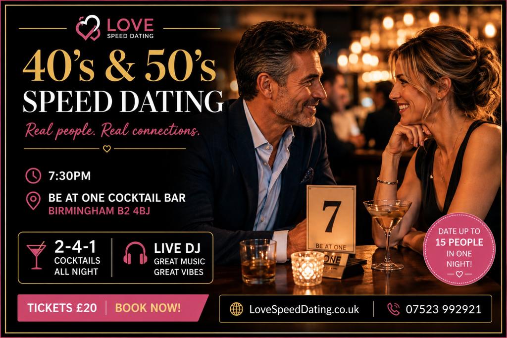 Speed Dating Singles Night 40's and 50's Event Birmingham