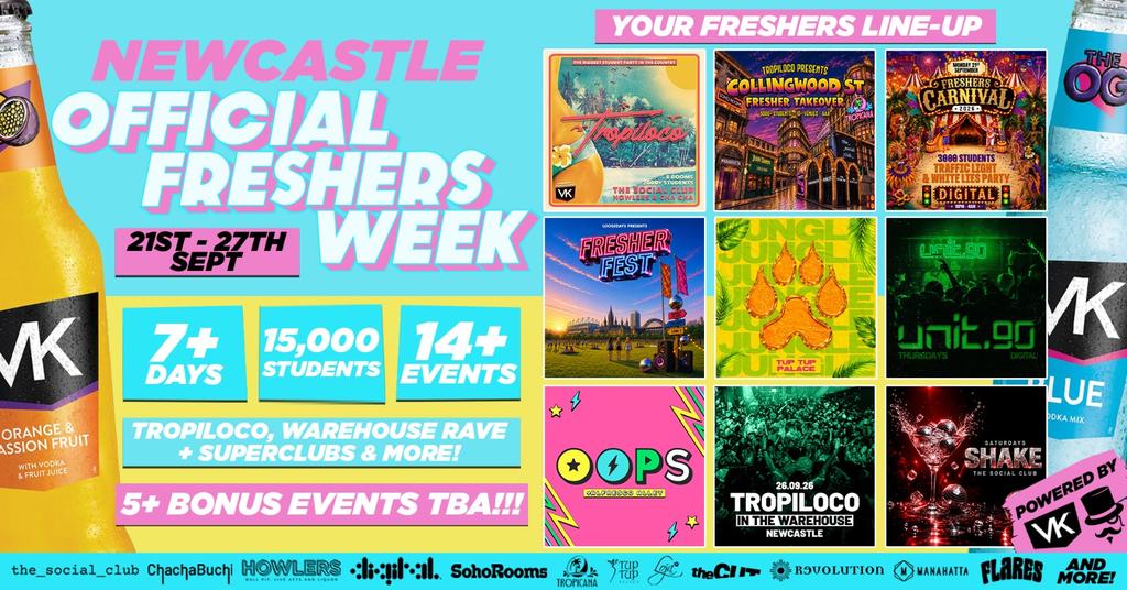 THE OFFICIAL VK X LOOSEDAYS NEWCASTLE FRESHERS WEEK BAND 2026 🤩💕 LESS THAN 50P PER EVENT 🪩⚡️ 7+ DAYS - 14+ EVENTS // INCLUDES TROPILOCO, UNIT.90, OOPS, WAREHOUSE RAVE, & FRESHERS FESTIVAL! +MORE
