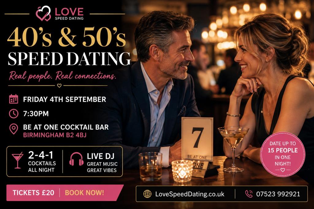 Speed Dating Singles Night 40's and 50's Event Birmingham