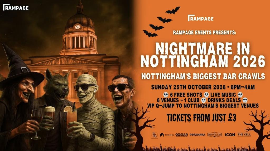 HALLOWEEN BAR CRAWL UON vs NTU - Nightmare in Nottingham | 6 FREE SHOTS | 6 BARS | 1 CLUB: THE CELL 2-4-1 DRINKS BEFORE MIDNIGHT
