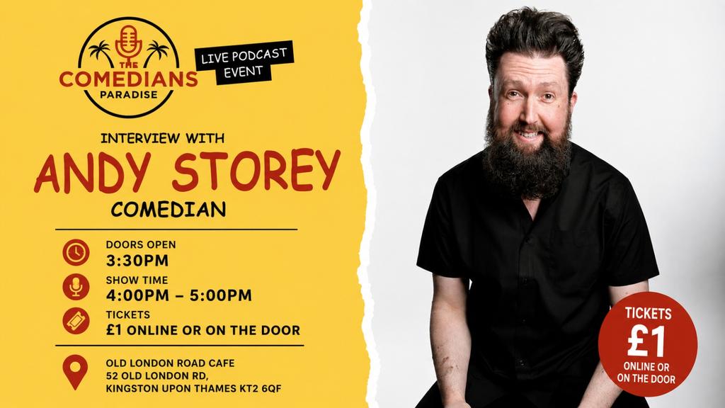 A live comedy podcast interview with a professional comic