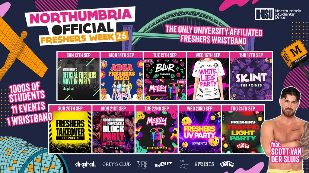 THE OFFICIAL NORTHUMBRIA UNIVERSITY FRESHERS WRISTBAND - INC. MOVE IN WEEK + FRESHERS WEEK!