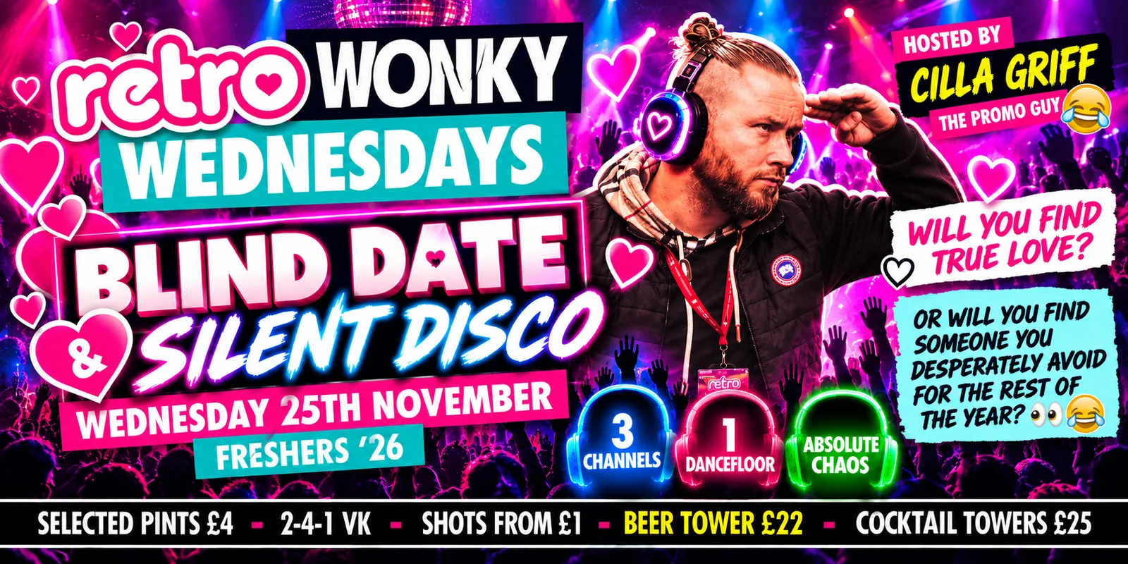 Freshers 2026 - Silent Disco = Blind Date