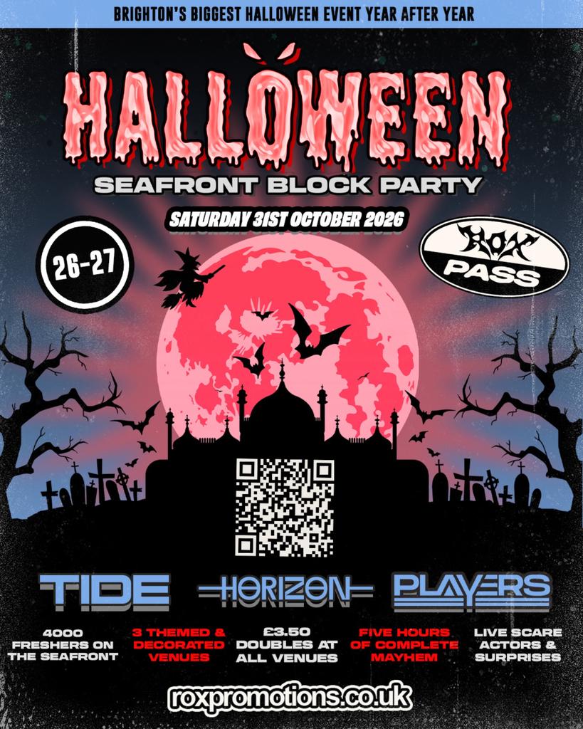 HALLOWEEN SEAFRONT BLOCK PARTY 31.10.26 / 3 VENUES - ONE HALLOWEEN EVENT