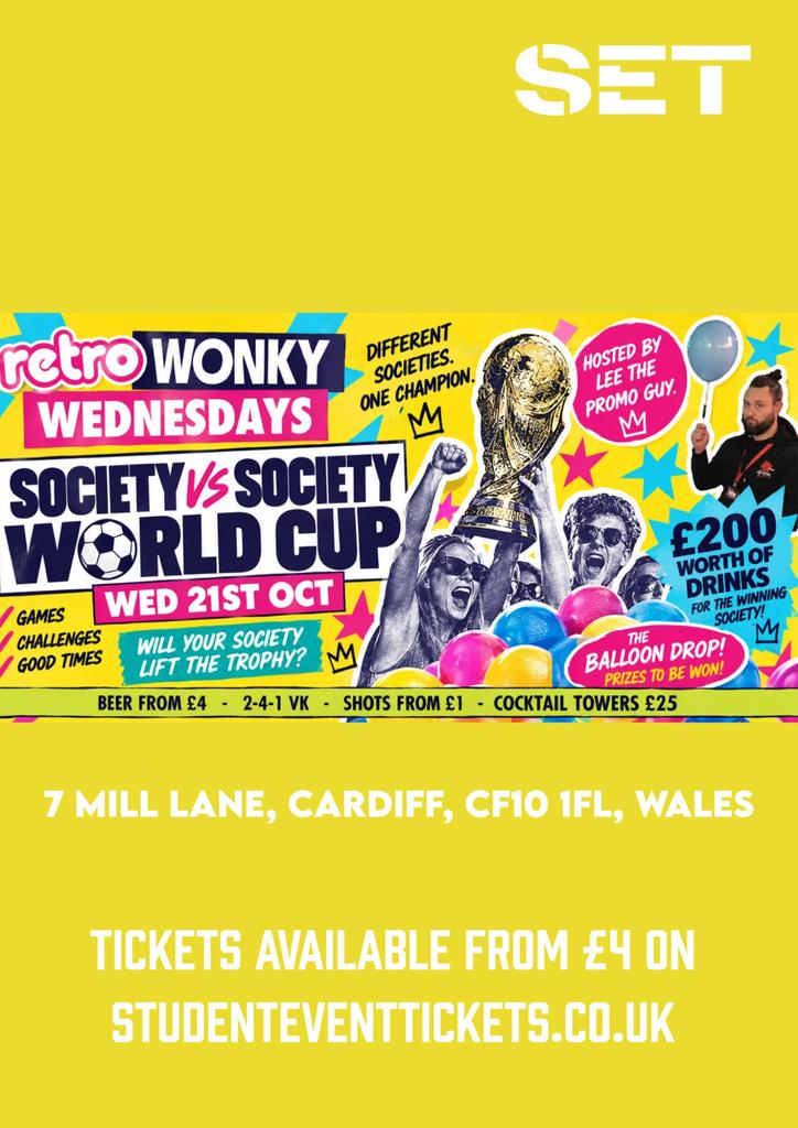 Society vs Society @ Retro Cardiff WEDNESDAY 21ST OCTOBER