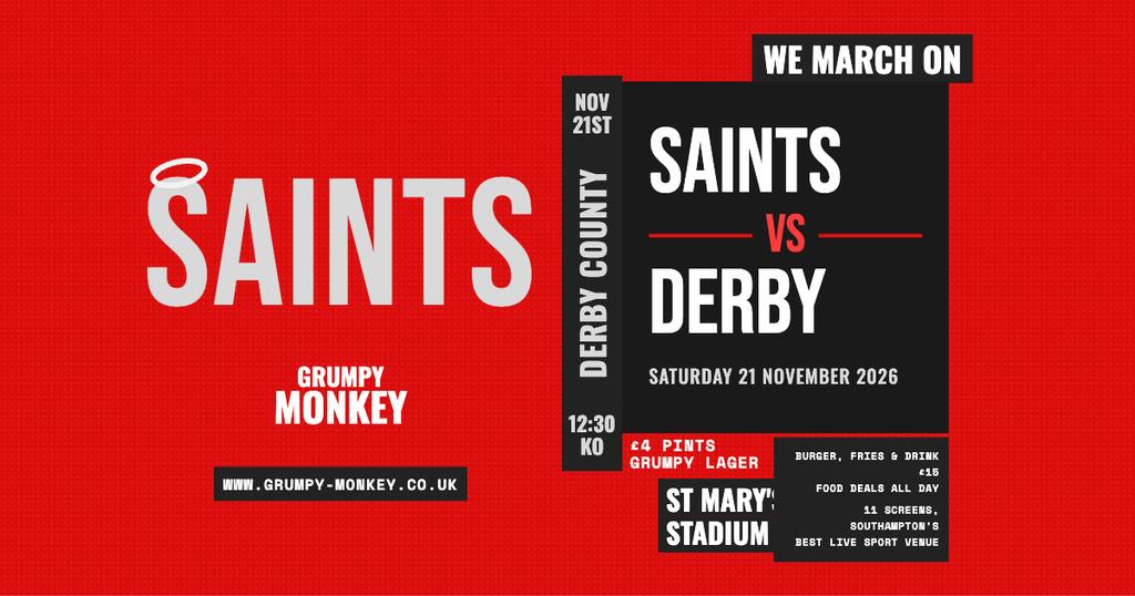 Saints vs Derby County β Live at Grumpy Monkey β½π΄βͺ