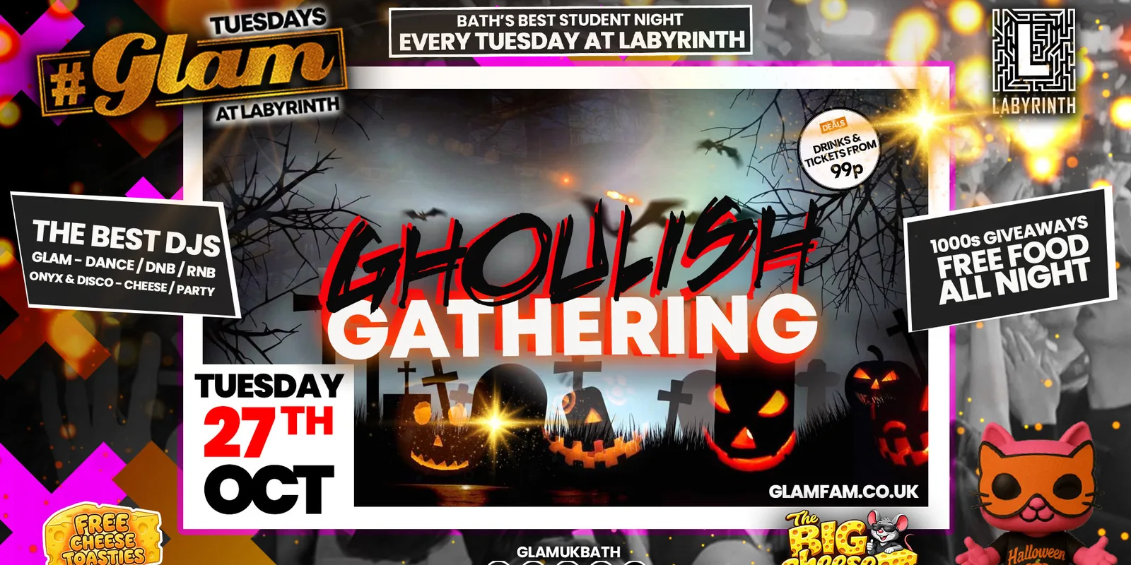 😻 GLAM TUESDAYS! 🧟🦇🐈‍⬛ GLAM HALLOWEN 2026! 🧛🏽‍♂️🎃👻 Tickets and Drinks from 99p!‼️Every Tuesday at Labyrinth 😻
